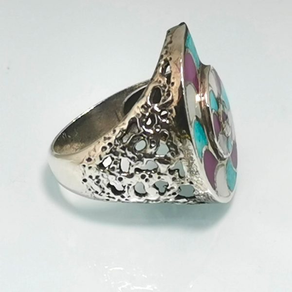 925 Sterling Silver Turquoise Howlite Mother of Pearl Shell Ring
