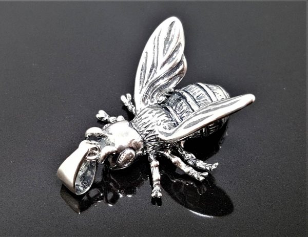 Bumble Bee STERLING SILVER 925 Bee Pendant Charm Honey Bee Apiary Jewelry Good Luck Talisman Amulet Exclusive Gift