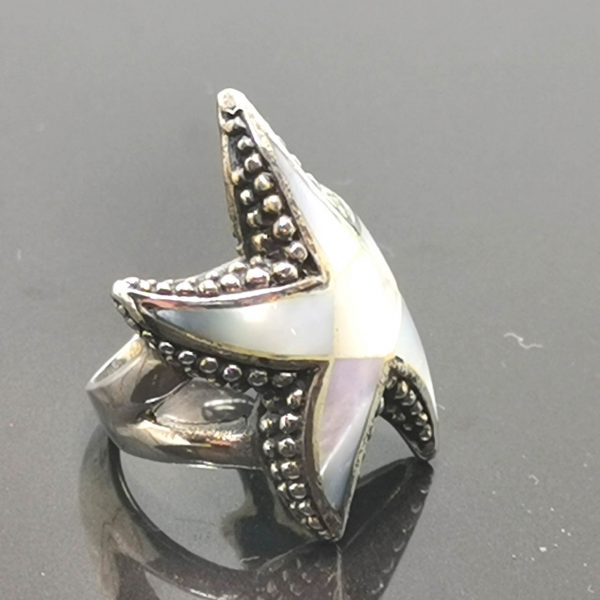 925 Sterling Silver Starfish Natural Mother of Pearl Ring