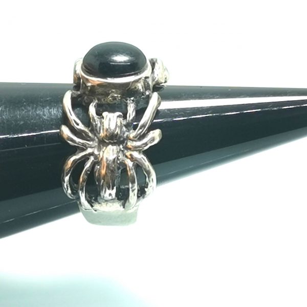 Eliz. 925 Sterling Silver Spider Tarantula Onyx Ring