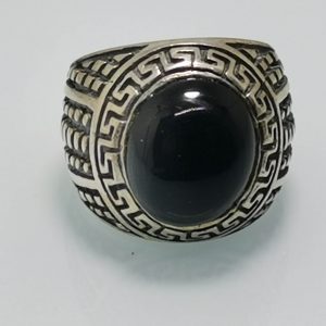 Eliz. 925 Sterling Silver  Huge 17 Grams Turkish Onyx Signet Ring