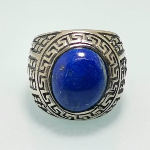 Eliz. 925 Sterling Silver Huge 17 Gram Natural Lapis Lazuli Turkish Signet Ring