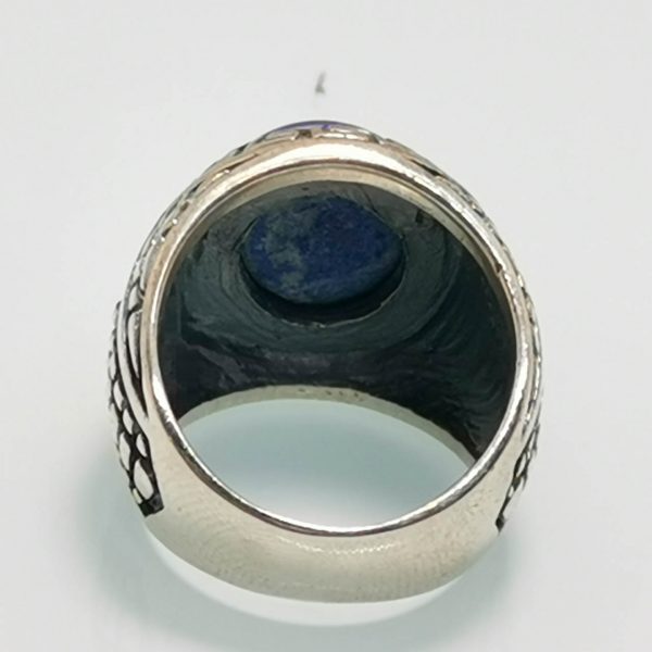 Eliz. 925 Sterling Silver Huge 17 Gram Natural Lapis Lazuli Turkish Signet Ring