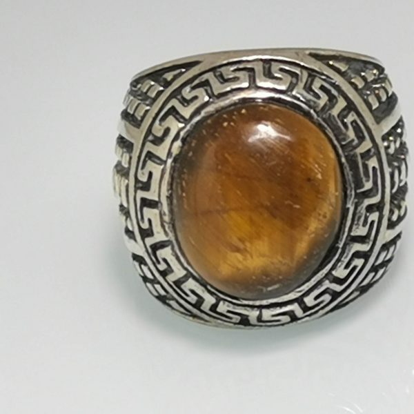 Eliz. 925 Sterling Silver  Huge 17 Gram Turkish Signet Natural Tiger Eye Ring