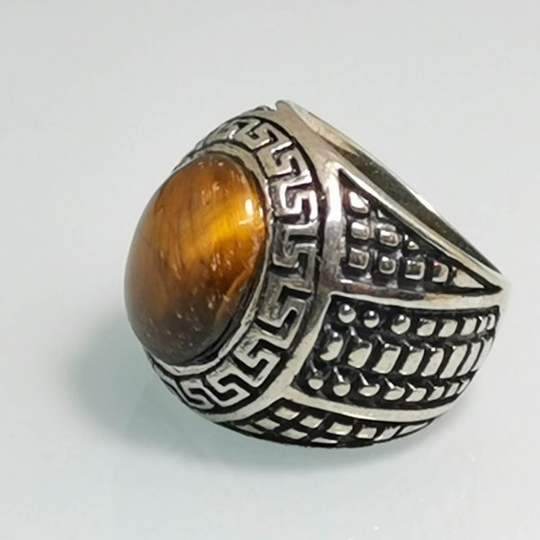 Eliz. 925 Sterling Silver  Huge 17 Gram Turkish Signet Natural Tiger Eye Ring