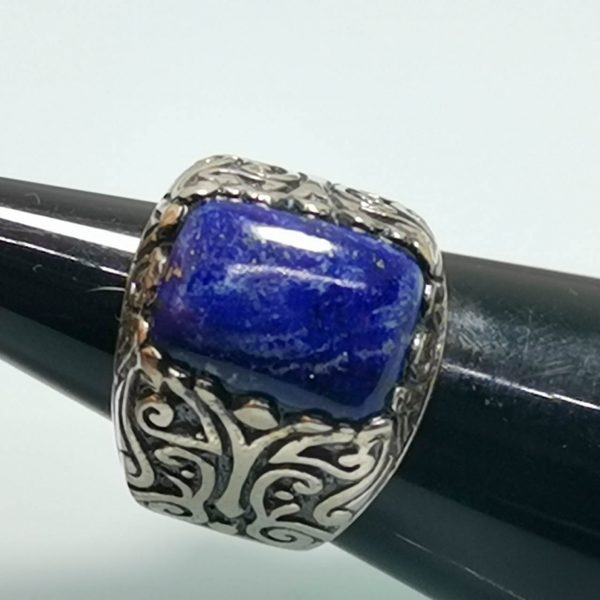 Eliz. 925 Sterling Silver Lapis Lazuli Turkish Signet Ring