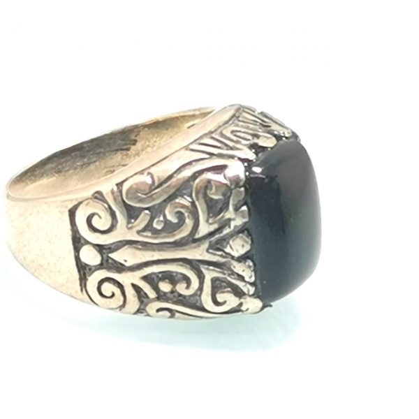 Eliz. 925 Sterling Silver Turkish Signet Natural Onyx Ring