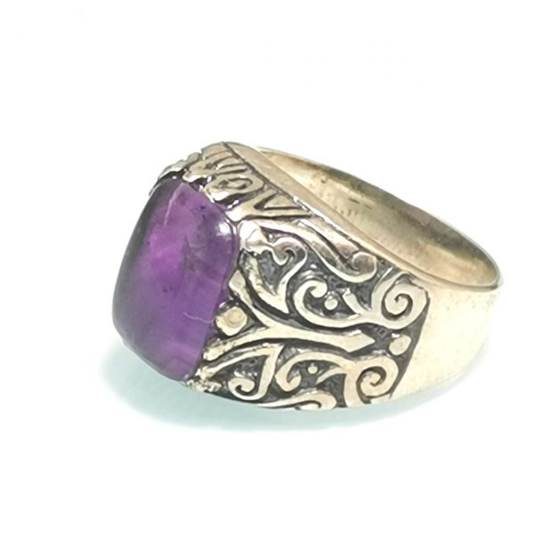 Eliz, 925 Sterling Silver Natural Amethyst Signet Turkish Ring