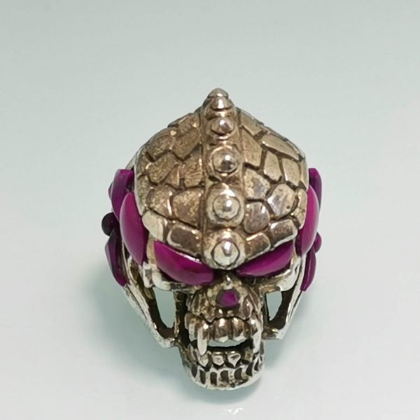 Skull 925 Sterling Silver Ring Purple Howlite Reptilian Mohawk Skull