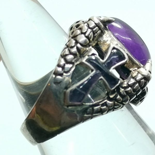 Eliz. 925 Sterling Silver Ankh Claw Amethyst Ring