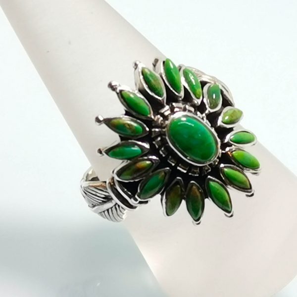 Flower 925 Sterling Silver Ring Green Mohave Stone Sunflower Ring