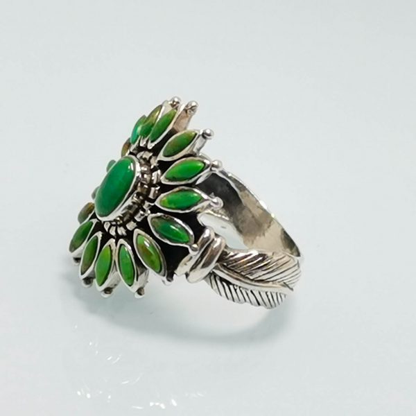 Flower 925 Sterling Silver Ring Green Mohave Stone Sunflower Ring