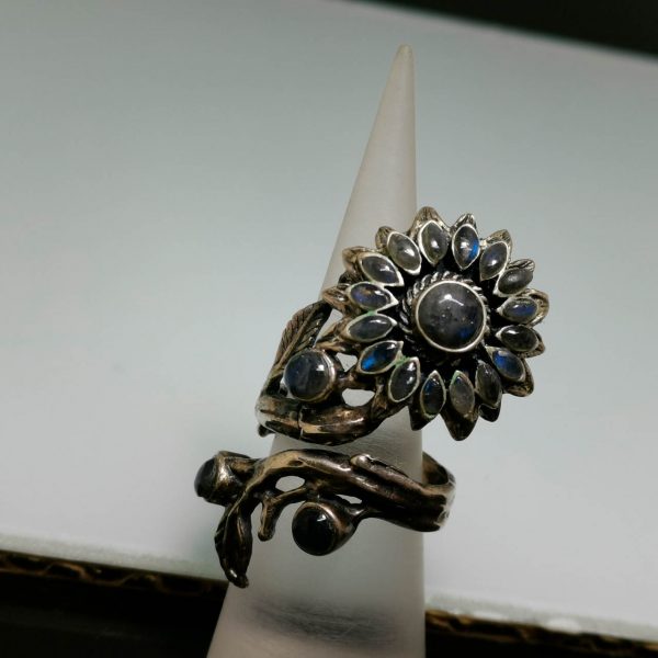 Sunflower Ring 925 Sterling Silver Labradorite Flower natural Gemstone Handmade Exclusive Design