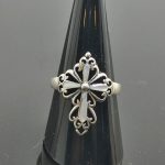 925 Sterling Silver Gothic Cross Mother of Pearl Inlay Ring
