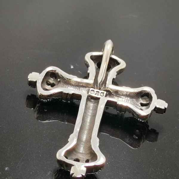 Gothic Cross 925 Sterling Silver Black Diamond Cut Cubic Zirconia Royal Cross Pendant