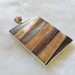Sterling Silver 925 Pendant Mother of Pearl & Wood Exclusive Combination Unique design one of a kind