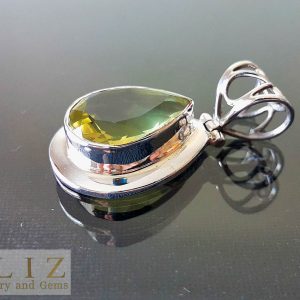 Large Lemon Quartz Sterling Silver 925 Pendant Pear Shape Gift Yellow Golden Gemstone Talisman Amulet