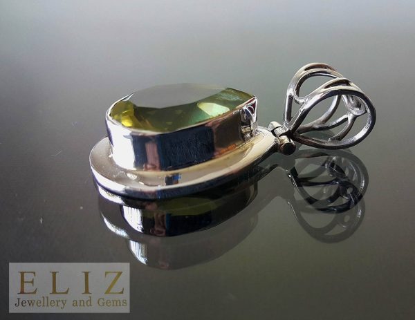 Large Lemon Quartz Sterling Silver 925 Pendant Pear Shape Gift Yellow Golden Gemstone Talisman Amulet