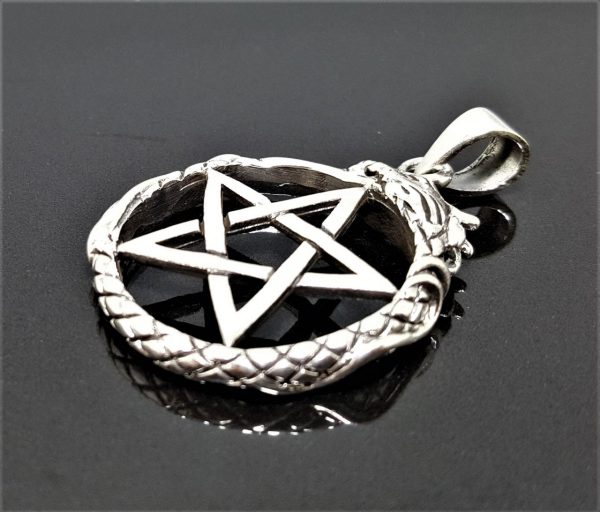 Pentacle 925 Sterling Silver Pendant Pentagram Star Ouroboros Dragon Eating its Tail Sacred Symbols Talisman Protective Amulet Exclusive Gift