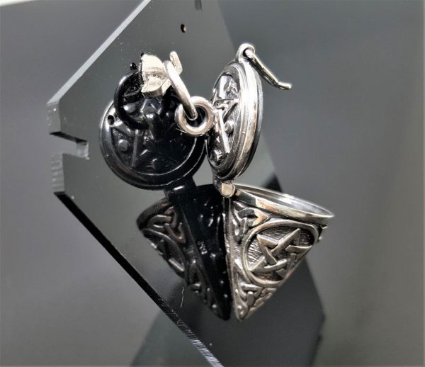 925 Sterling Silver Locket Pendant Pentagram Star Trinity Celtic Knot Sacred Symbols Talisman Protective Amulet Occult Secret Compartment
