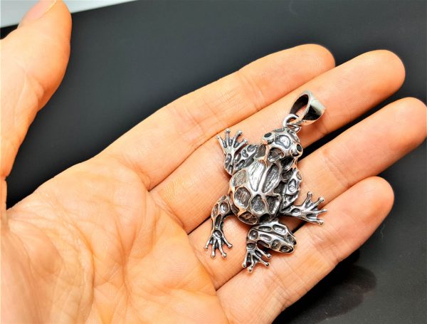 Frog 925 Sterling Silver Pendant Black Onyx Eye Large Frog Good Luck Ring Talisman Amulet Exclusive Design