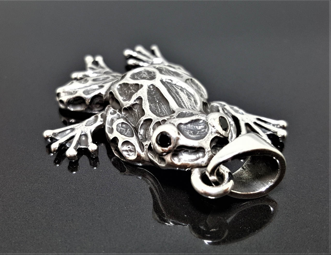 Frog 925 Sterling Silver Pendant Black Onyx Eye Large Frog Good Luck ...