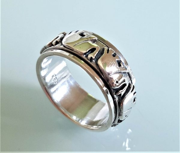 Elephant 925 Sterling Silver Spinner Ring Good Luck Symbol Unisex Harmony Anti Stress Fidget Meditation Kinetic