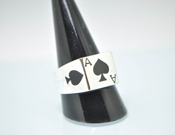Ace Of Spades 925 STERLING SILVER Ring Gambler Cards Good Luck Winner Biker Goth Punk Rock