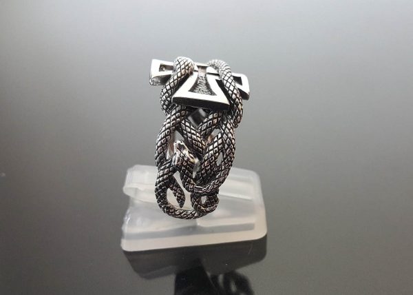Sterling Silver 925 Ring Iron Cross Snakes Alchemical Symbol Sacred Talisman Amulet Exclusive Gift
