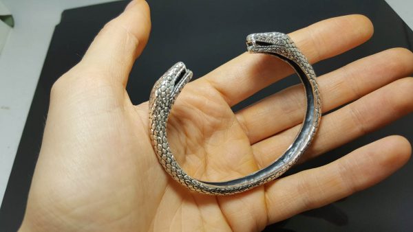 Snake Bracelet STERLING SILVER 925 Double Headed Snake Talisman Amulet Good Luck Heavy 32 grams