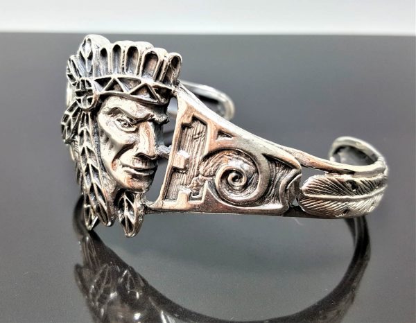 Native American Indian 925 Sterling Silver Bracelet Tribal Chief Profile Handmade Talisman Amulet