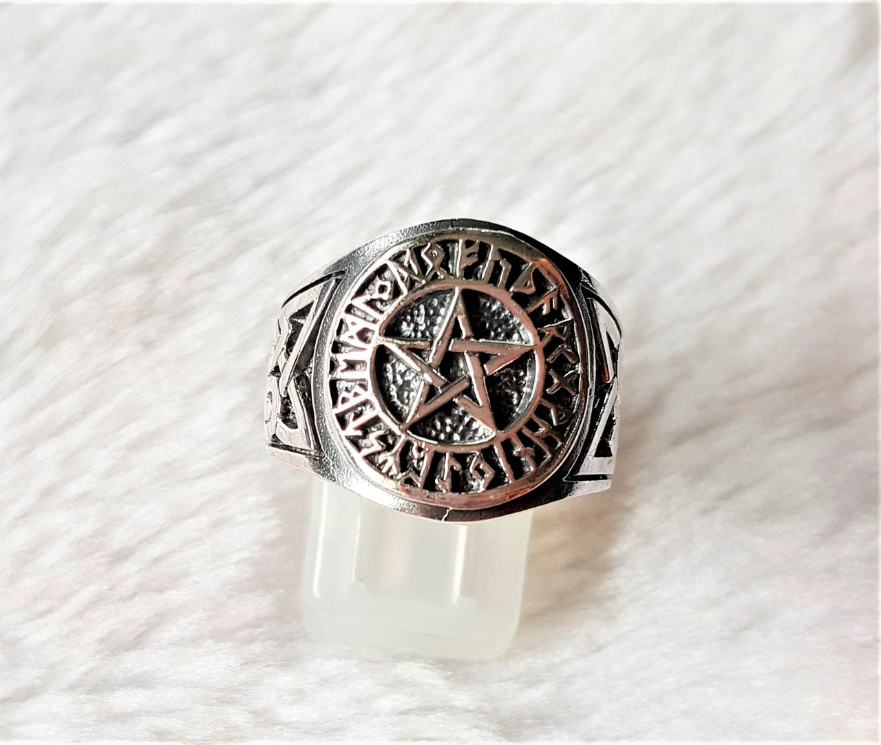 Pentagram Star 925 Sterling Silver Ring Pentacle Runes Runic Sacred ...