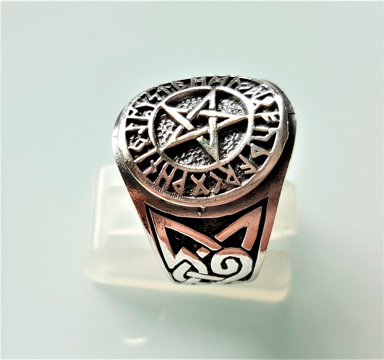 Pentagram Star 925 Sterling Silver Ring Pentacle Runes Runic Sacred ...