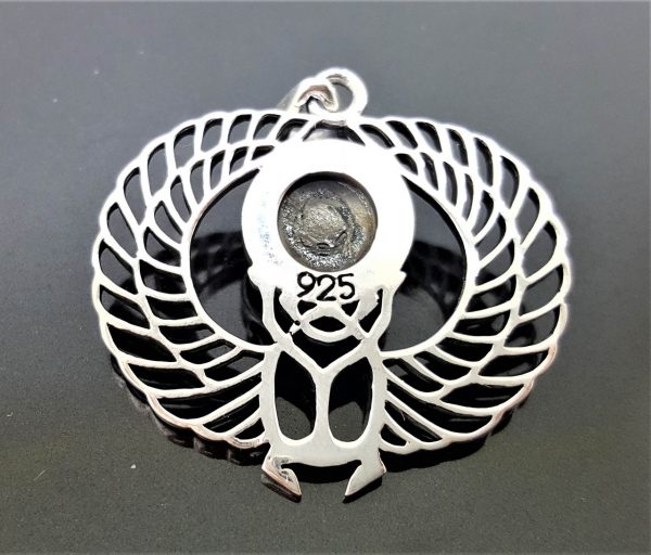 Scarab 925 Sterling Silver Pendant Black Onyx Eye Winged Scarab Egyptian Sacred Symbol Talisman Amulet Handmade