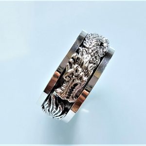Ouroboros 925 Sterling Silver Spinner Ring Chinese DRAGON its eating Unisex Spinner Harmony Anti Stress Fidget Meditation Kinetic