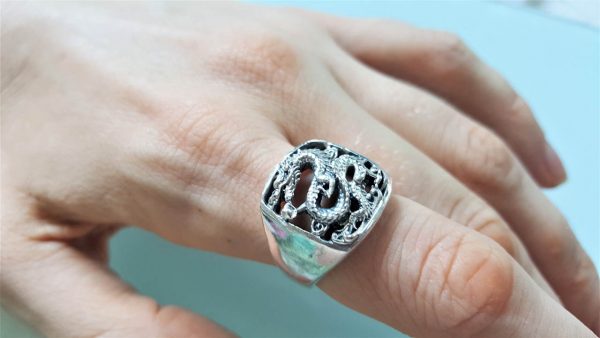 Chinese Dragon 925 Sterling Silver Ring Exclusive design Ancient Sacred Symbol Good Luck Talisman Amulet