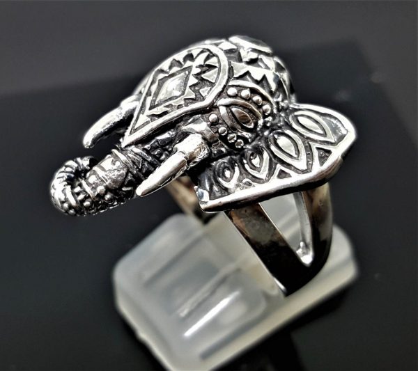Elephant 925 Sterling Silver Ring Ganesha Blessing Lord of Success Wealth Wisdom Ohm Aum Talisman Amulet Good Luck
