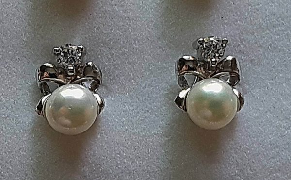 Pearl Stud Earrings 925 Sterling Silver Natural White Freshwater Pearl & Cubic Zirconia Stud Earrings Bridal