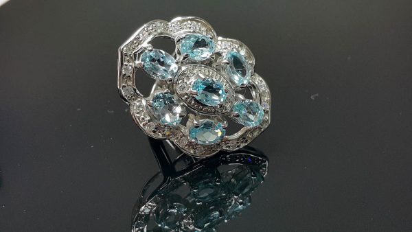 Blue Topaz Sterling Silver Ring with Genuine Sky Blue Topaz Gemstone Royal Exclusive Gift Size 6.5, 7, 7.5, 8.5, 9, 9.5,10,.5