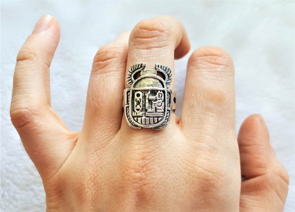 Scarab 925 STERLING SILVER Ring Egypt Symbol Ankh Pharaoh Sacred Ancient Egyptian Signs Handmade Spirit Talisman Amulet Exclusive Design