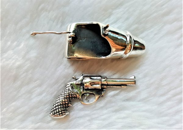 Handgun 925 Sterling Silver Pendant Western Gun Revolver Slinger Holster Exclusive Handmade Heavy Solid Silver 21,5 Grams