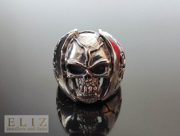 Skull Ring STERLING SILVER 925 Iron Cross Skull goth biker rocker Handmade Heavy 18 grams