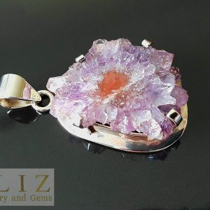 Natural Druzy Amethyst Quartz Crystal Geode Rock STERLING SILVER 925 Pendant Unique Gift