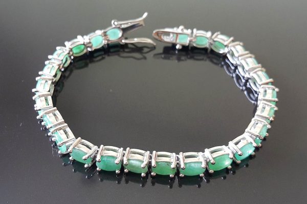 Emerald Tennis Bracelet STERLING SILVER 925 Genuine Untreated Faceted EMERALD 8 inches Exclusive Quality