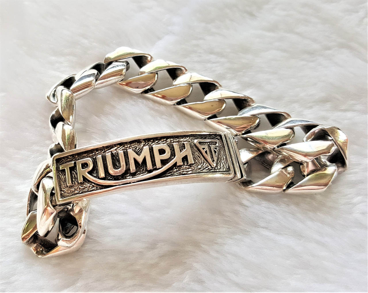 STERLING SILVER 925 Man's Bracelet Chain Link Bracelet Triumph Biker Rocker  Motorbike 9 inches