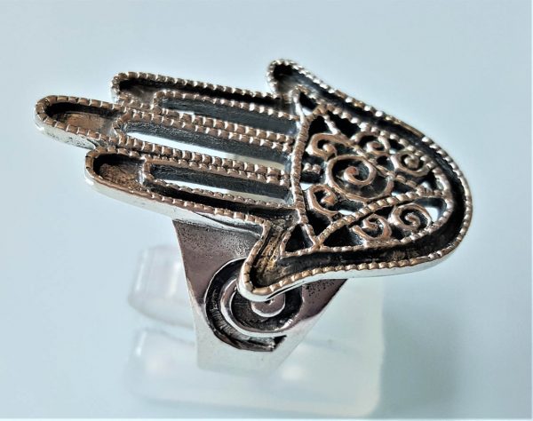 Hand of Hamsa 925 Sterling Silver Ring Humsa Hand Talisman Amulet Sacred Symbol