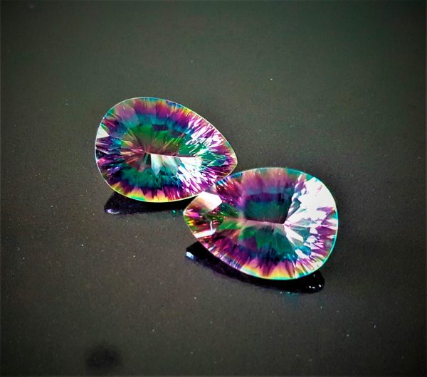 Mystic Topaz 2 pcs LOT Loose Genuine Gemstones Multi Color Rainbow 13x18 mm Pear Shape Concave Cut Stone Faceted