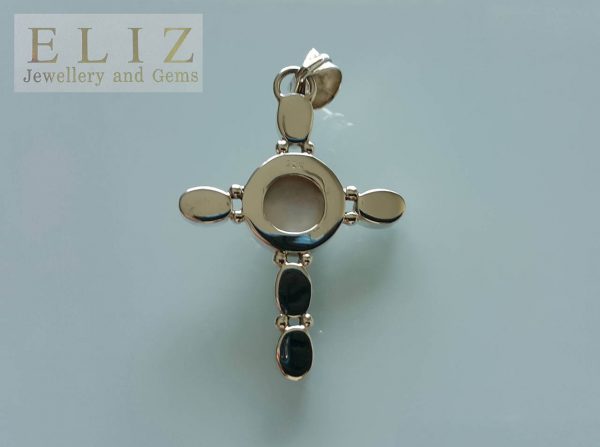 Genuine Australian Opal & Mobe Pearl Sterling Silver Cross Pendant Exclusive Gift Precious Gemstones Talisman/Amulet
