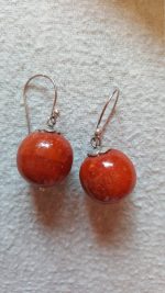 925 Sterling Silver Balinese Natural Genuine Red Coral Earrings