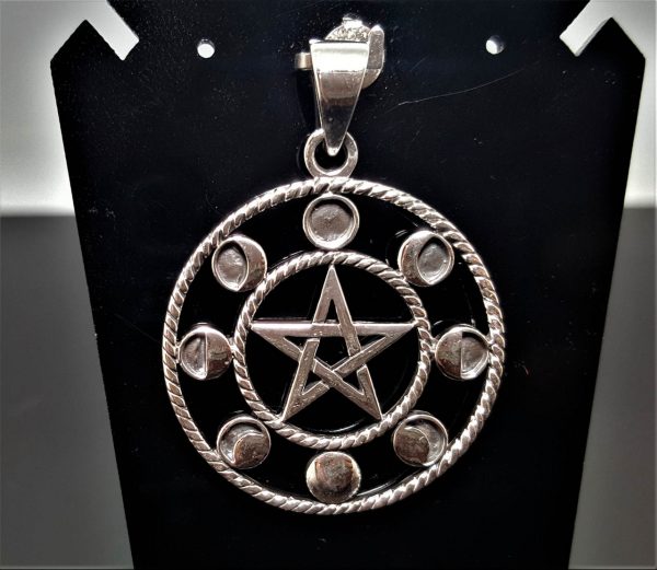 Moon Phases STERLING SILVER 925 Pentagram Pendant Five Pointed Star Energy Balance Astrology Sacred Symbols Occult Talisman Amulet